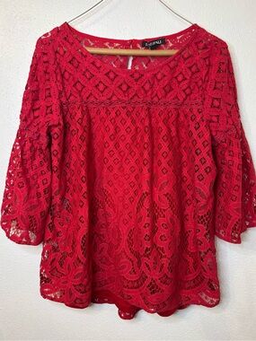 Roz & Ali Red Crochet Lace Blouse